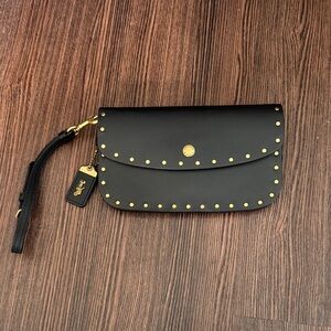 COACH STYLE # F29765 CLUTCH WITH RIVETS BLACK/BRASS NWT